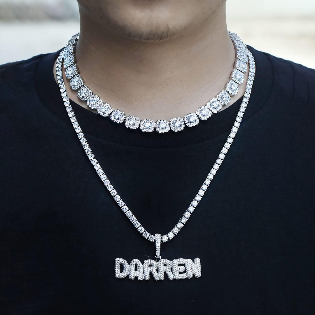 12Mm Tennis Chain for Men Women Necklace White Gold Plated Clustered Iced Out Cuban Link Choker, 5A+ CZ Diamond Hip Hop Jewelry Birthday Christmas Wedding Gift (With Box & Pouch)