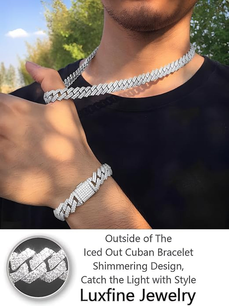 12Mm Cuban Link Bracelet Hypoallergenic 14K REAL Gold Plated Iced Out Hip Hop Jewelry 5A+ Cubic Zirconia Prong-Setting for Men Women Father Day Christmas Birthday Gift