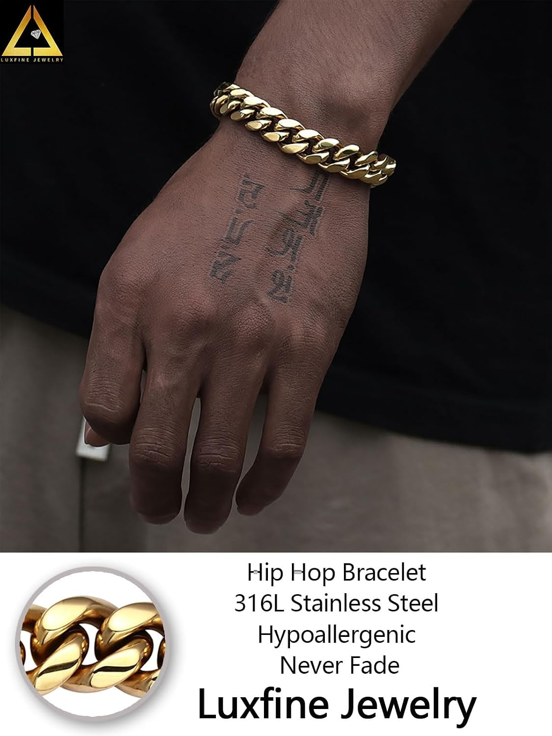 12Mm Miami Cuban Link Bracelet 14K REAL Gold Plated Hypoallergenic Premium Stainless Steel Hip Hop Jewelry for Men Women Father Day Birthday Gift (No Color Fade, Double-Sided Iced Out Clasp)
