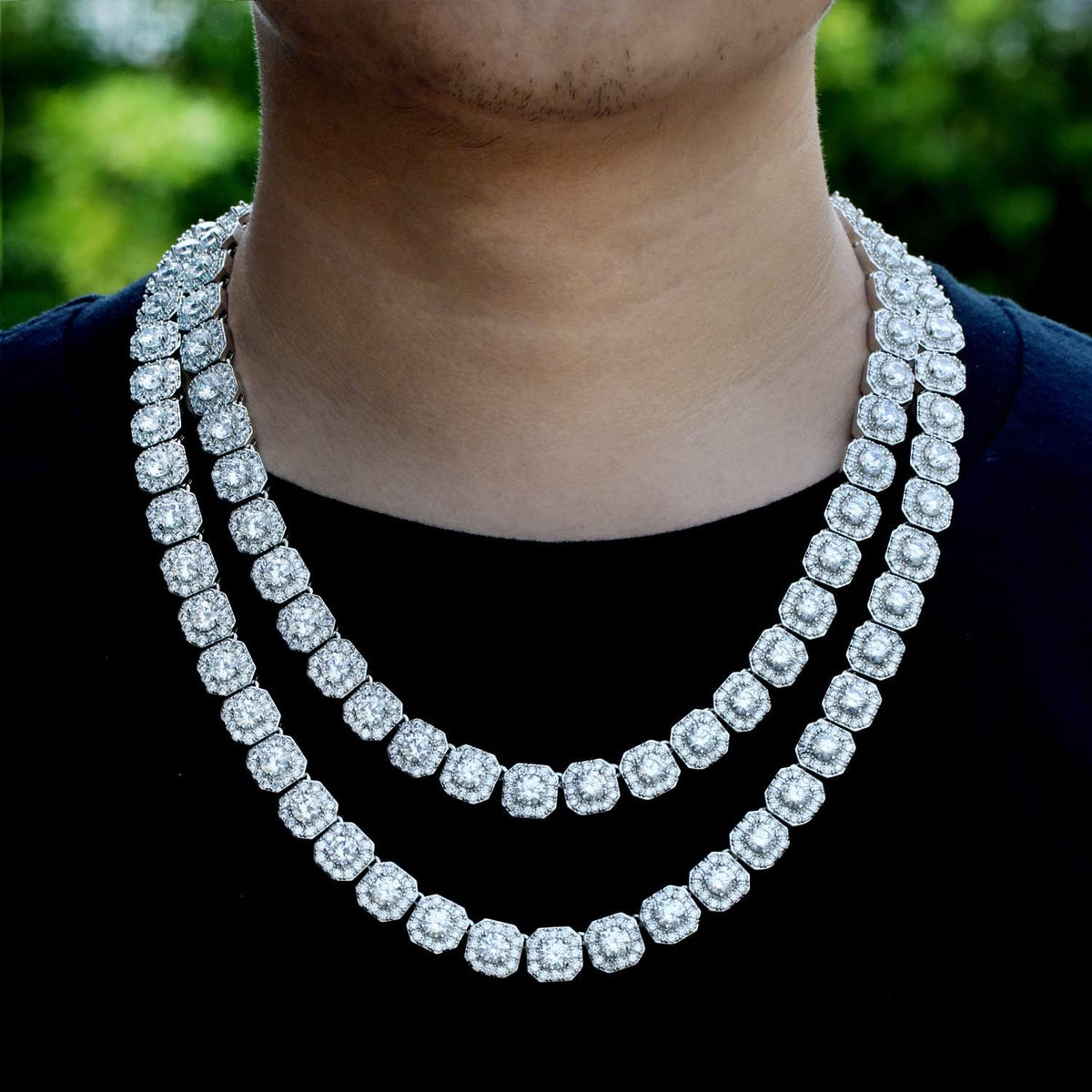 12Mm Tennis Chain for Men Women Necklace White Gold Plated Clustered Iced Out Cuban Link Choker, 5A+ CZ Diamond Hip Hop Jewelry Birthday Christmas Wedding Gift (With Box & Pouch)