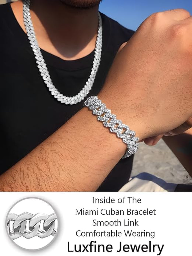 12Mm Cuban Link Bracelet Hypoallergenic 14K REAL Gold Plated Iced Out Hip Hop Jewelry 5A+ Cubic Zirconia Prong-Setting for Men Women Father Day Christmas Birthday Gift