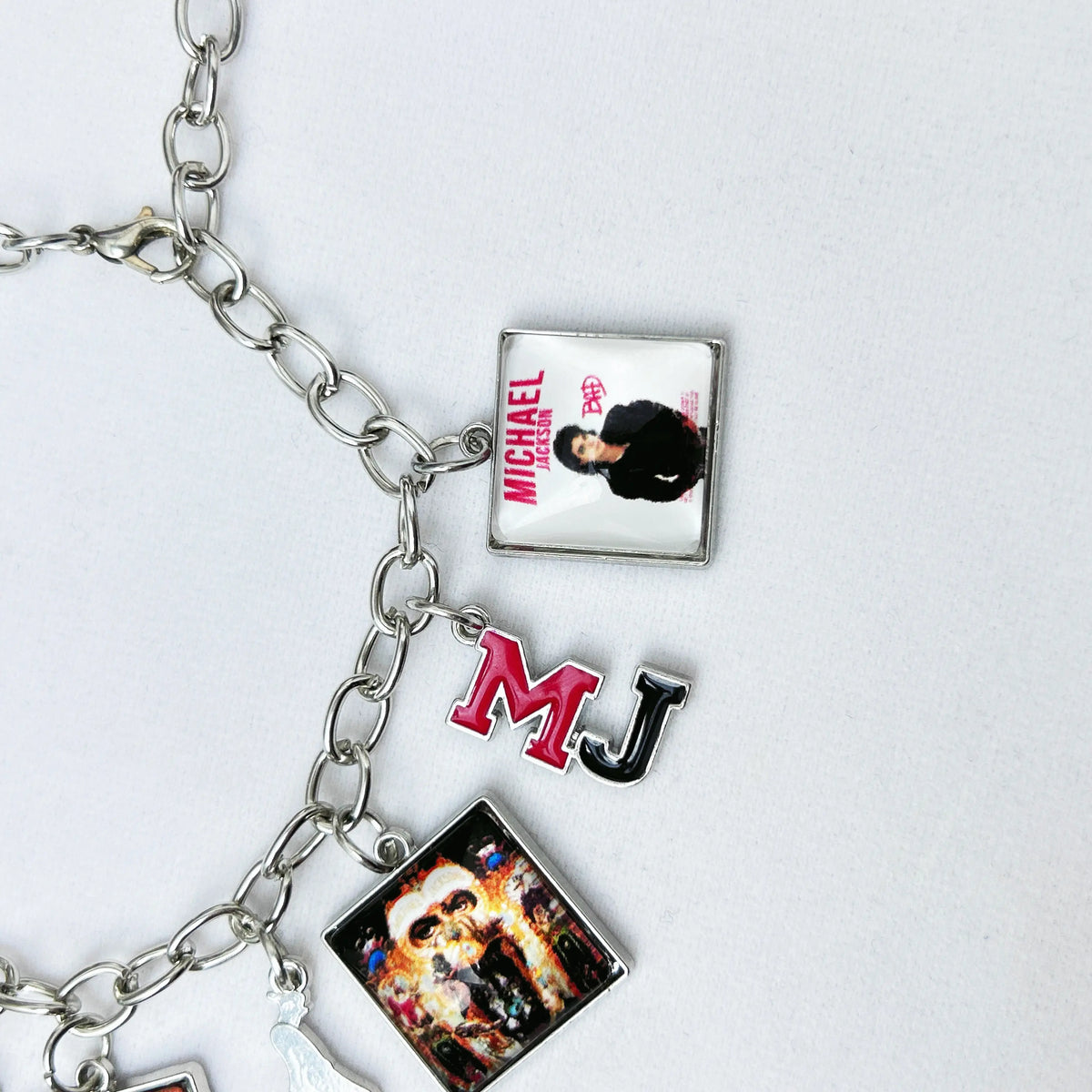 Music Inspired Michael Jackson Charm Bracelet, Vintage Link Chain Bracelet with Microphone, Jacket & Album Charms, Unisex Fan Gift, Back to School
